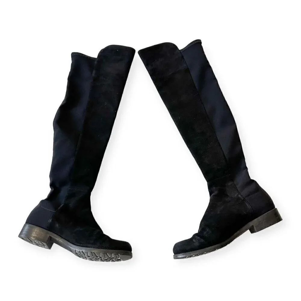 Stuart Weitzman‎ Over the Knee Black Suede/Stretch 50/50 Boots, Size 6M
